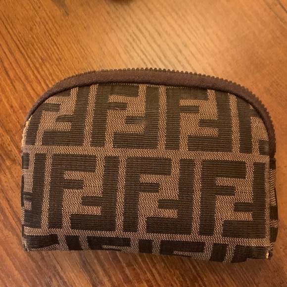 FENDI ZUCCA CANVAS POUCH BLACK GOLD BROWN - Picture 2 of 9